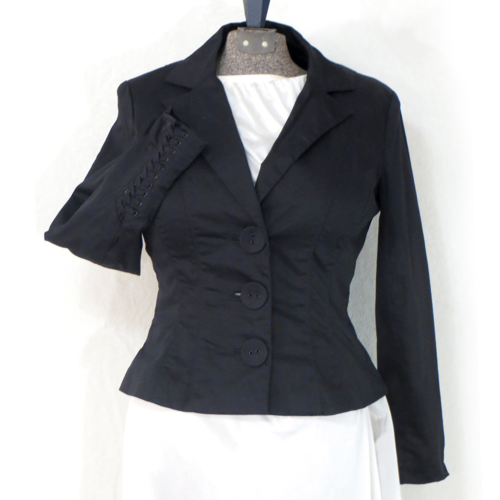 Shape FX Black Blazer w Corset Style Lacing Detail